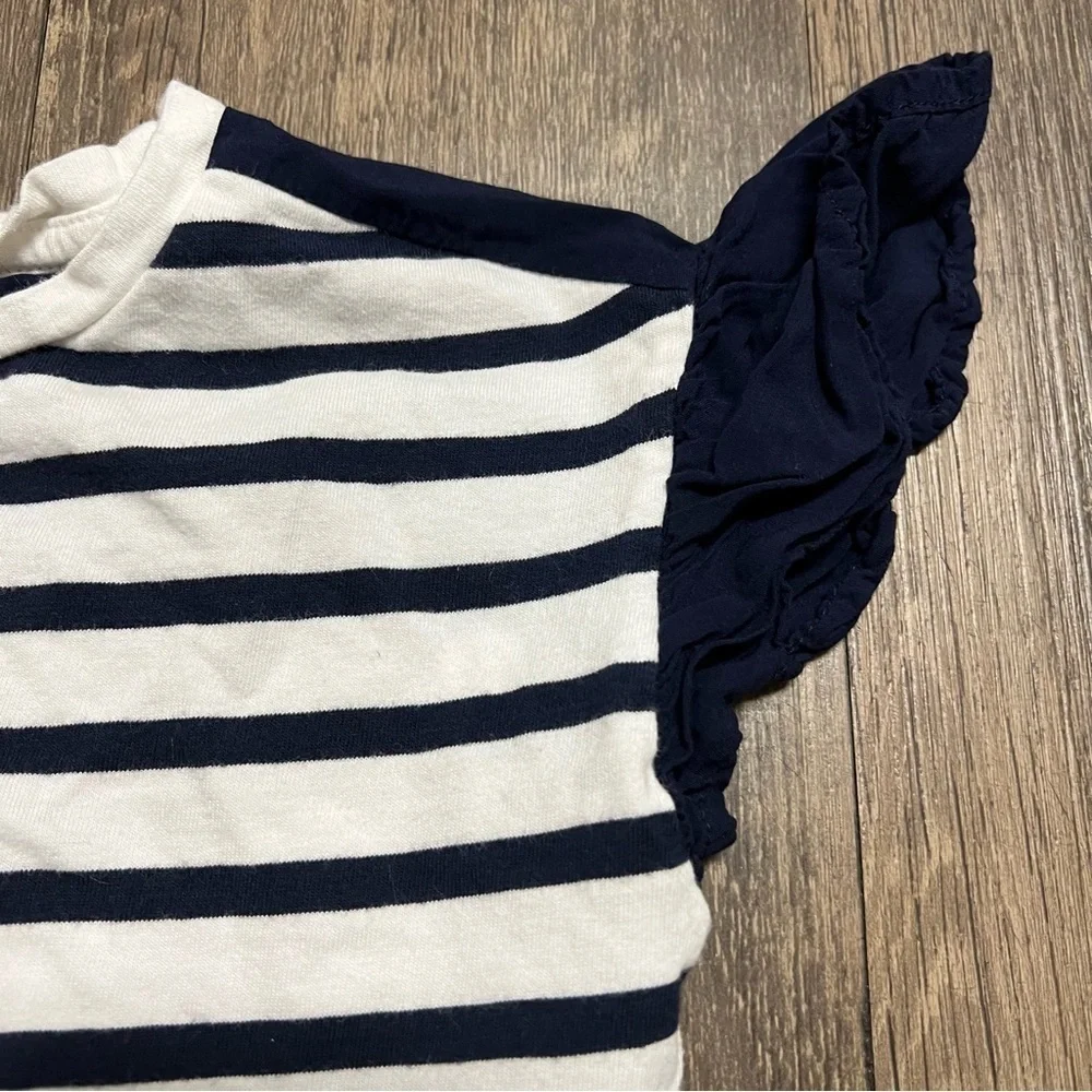 Gap Kids Girls Stripe Flutter Tee Shirt Dress Blue White Ruffle Short Sleeves XS